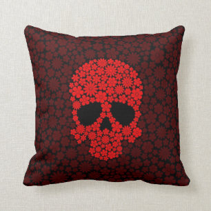Red Wild Flowers Skull Kussen