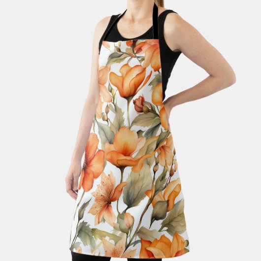 Red Wild Flowers Waterverf Kunst Schort (Insitu)