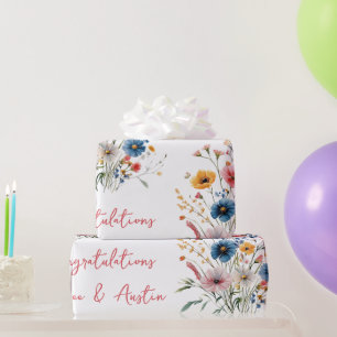 Red Wildflowers Wedding/Douche Gefeliciteerd Cadeaupapier