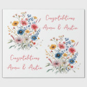 Red Wildflowers Wedding/Douche Gefeliciteerd Cadeaupapier (Vlak)