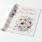 Red Wildflowers Wedding/Douche Gefeliciteerd Cadeaupapier (Uitgerold)