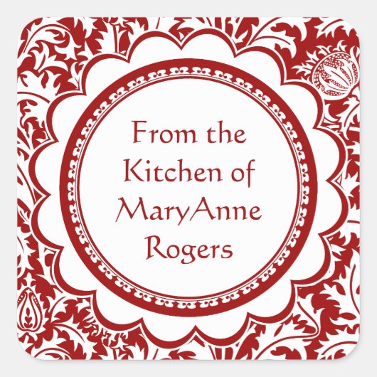 Red William Morris Canning Jar Food Labels (Voorkant)