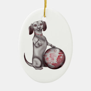 Red Willow Dachshund Keramisch Ornament