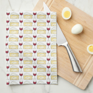 Red Wine and Brie Cheese Print Pattern Theedoek