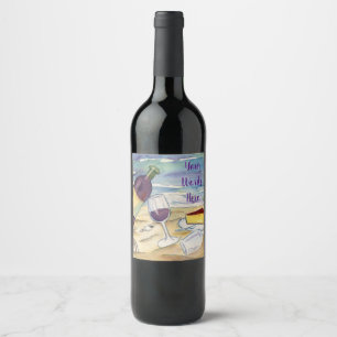 Red Wine Beach Party Custom Bottle Étiquette