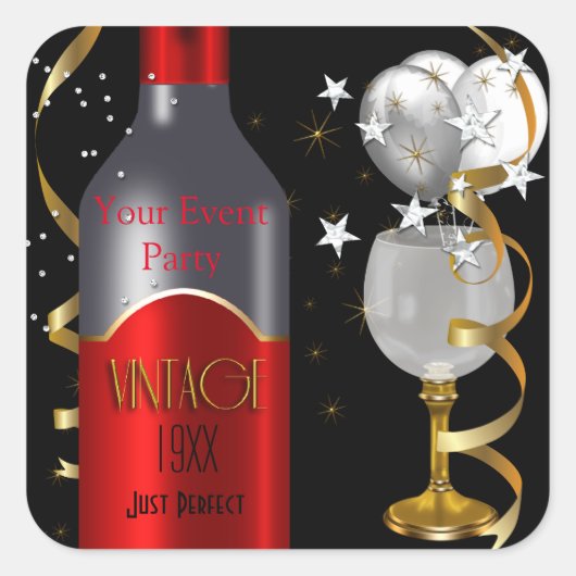  Red Wine Black Gold Silver Vierkante Sticker (Voorkant)