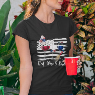 Red Wine Blue 4 juli Onafhankelijkheidsdag Vlag T-shirt