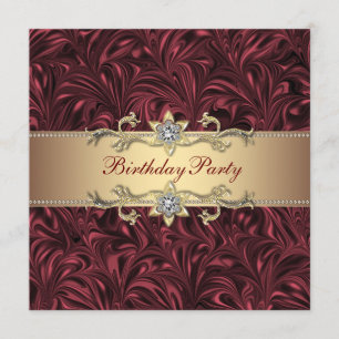 Red Wine Burgundy and Gold Birthday Party Kaart