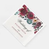 Red Wine Burgundy Floral Wedding Servetten (Hoek)