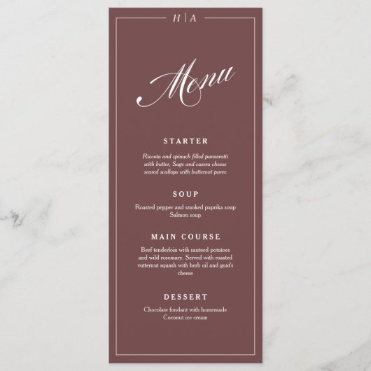 Red Wine Elegant Handwriting Wedding Dinner  Menu (Voorkant)