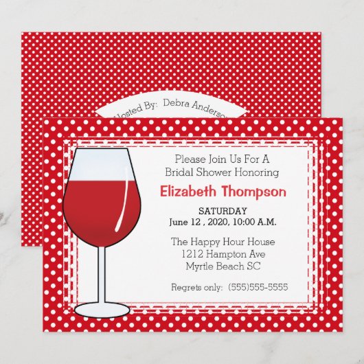 Red Wine Glass Bridal Shower Kaart (Voorkant / Achterkant)