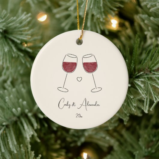 Red Wine Glass getrouwd met verloofd Jubileum Keramisch Ornament (Boom)