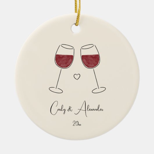 Red Wine Glass getrouwd met verloofd Jubileum Keramisch Ornament (Voorkant)