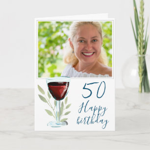 Red Wine Glass Leaves 50e verjaardag Foto Kaart