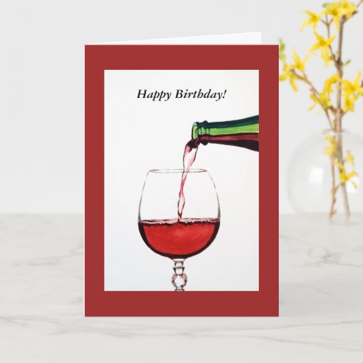 Red Wine Happy Birthday Kaart (Gele Bloem)