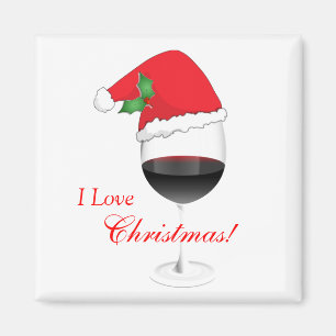 Red Wine Holly Santa Hat I Love Kerstcadeautjes Magneet
