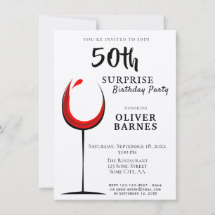 Red Wine Kraft Surprise 50th Birthday Party Kaart