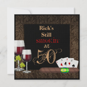 RED WINE MANNEN 50th Birthday Invitation Cigars Kaart