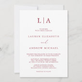 Red Wine Monogram Simple Minimalist Weddenschap In Kaart (Voorkant)