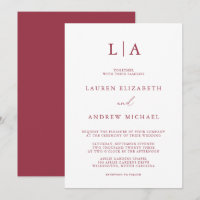 Red Wine Monogram Simple Minimalist Weddenschap In