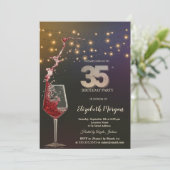 Red Wine String Lights 35th Birthday Party Kaart (Staand voorkant)