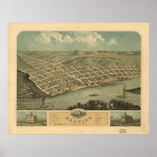 Red Wing Minnesota 1868 Antiek Panorama Poster (Voorkant)