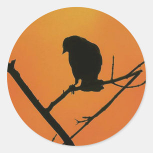 Red Winged Blackbird Silhouette in Oranje Ronde Sticker