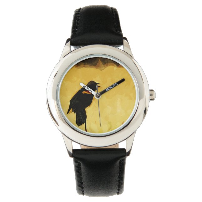 Red-Winged Blackbird Singing Abstract Horloge (Voorkant)