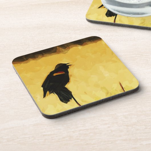 Red-Winged Blackbird Singing Abstract Onderzetter (Linkerzijde)