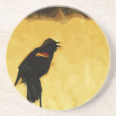 Red-Winged Blackbird Singing Abstract Zandsteen Onderzetter (Voorkant)