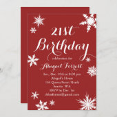Red Winter 21st Birthday Invitation (Devant / Derrière)