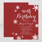 Red Winter 40th Birthday Invitation Kaart (Voorkant / Achterkant)