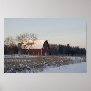 Red Winter Barn Poster