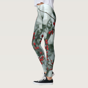 Red Winter Berries Holiday Leggings femmes