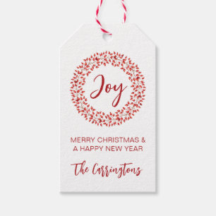 Red Winter Berries Wreath. Waterverf kerst Cadeaulabel