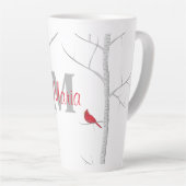 Red Winter Bird Woodland Tree Rustic Monogram Latte Mok (Rechterhoek)