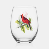Red Winter Cardinal Bird Wijnglas Zonder Voet (Achterkant)
