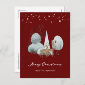Red Winter Scene Stars Forest Deer Kerstmis Feestdagenkaart (Voorkant / Achterkant)