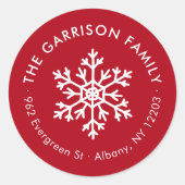Red Winter Snowflake Circle Retouradres Label (Voorkant)