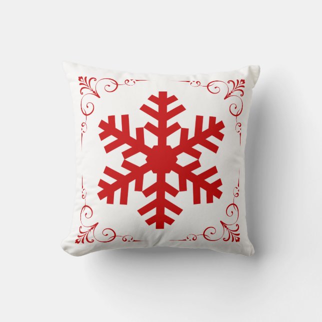 Red Winter Snowflake met feestelijke scrollkerst Kussen (Voorkant)