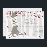 Red Winter Wedding Forest Neige Invitation<br><div class="desc">Une invitation à un mariage d'hiver illustrant un arbre dans la forêt. L'arbre a des feuilles rouges, argentés et blancs, des racines apparentes, et un tronc enveloppé d'une bannière qui peut être customisé avec les noms de marié et marié. Le sol et les arbres arrière - plans sont blancs. L'expression...</div>