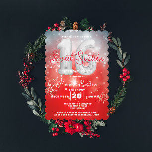 Red Winter Wonderland Sweet Sixteen Birthday Kaart