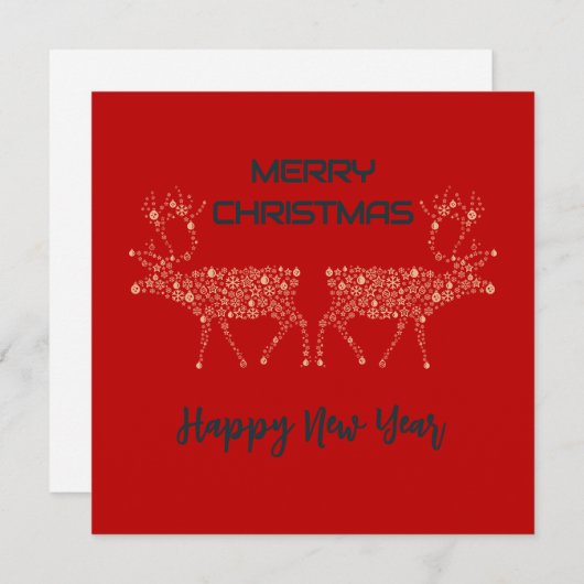 Red wish card Merry Christmas new year reindeer Feestdagenkaart (Voorkant / Achterkant)