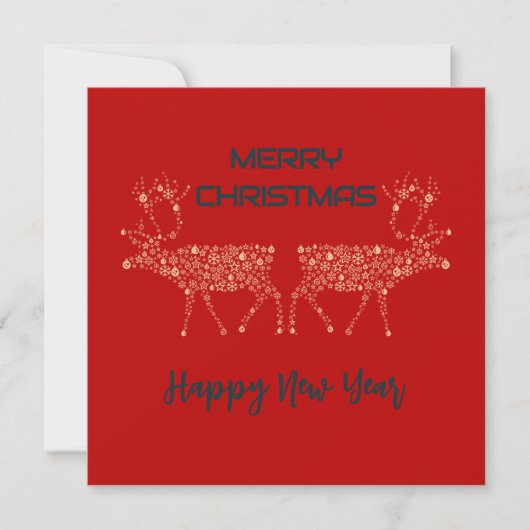 Red wish card Merry Christmas new year reindeer Feestdagenkaart (Voorkant)