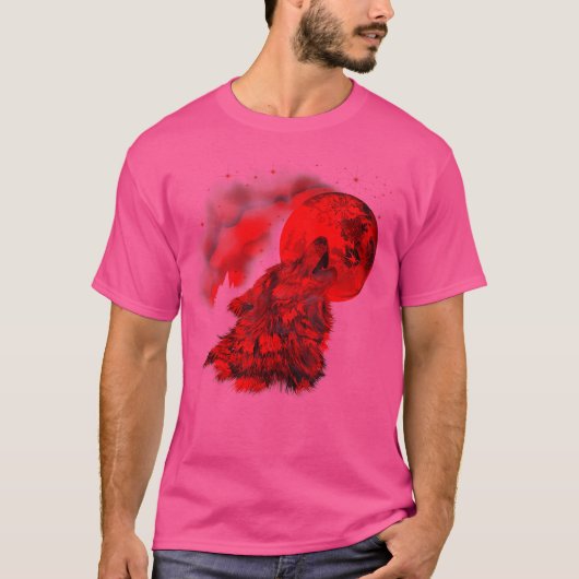 Red Wolf Moon Howling Wolf Gothic T-shirt (Voorkant)