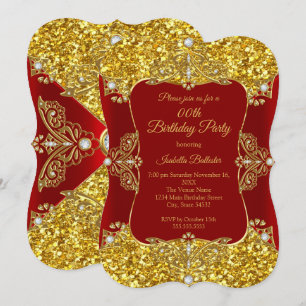 Red Women Birthday Gold Glitter Diamond Kaart