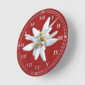 Red Wood Look with White Edelweiss Bloom Ronde Klok (Hoek)