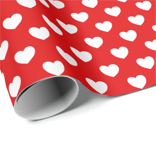 Red Wrapping Paper and White Love Hearts Pattern Cadeaupapier (Rol Hoek)