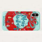 Red Wreath Retro Kerstmis Case-Mate iPhone Case (Achterkant (horizontaal))
