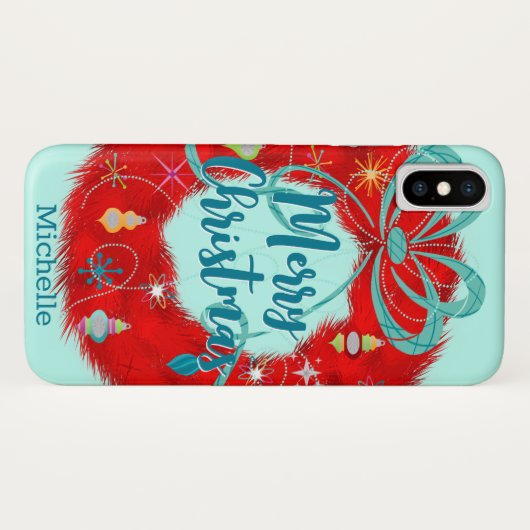 Red Wreath Retro Kerstmis Case-Mate iPhone Case (Achterkant (horizontaal))